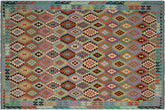 8x11 hand woven Turkish Kilim wool rug in gray and blue - Chic Randa Turkish