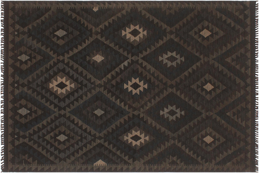 handmade Modern Kilim Black Blue Hand-Woven RECTANGLE 100% WOOL area rug 5x6
