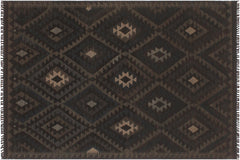 handmade Modern Kilim Black Blue Hand-Woven RECTANGLE 100% WOOL area rug 5x6