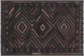 handmade Modern Kilim Black Blue Hand-Woven RECTANGLE 100% WOOL area rug 6' x 8'