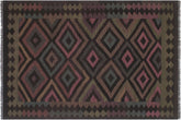 5x8 hand woven Turkish Flat Weave Kilim wool rug in black and blue - Modern Turkish Laine