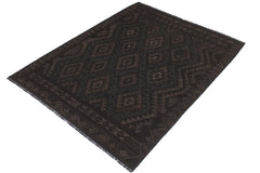 handmade Modern Kilim Black Green Hand-Woven RECTANGLE 100% WOOL area rug 6' x 7'