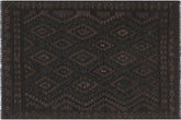 6x7 hand woven Turkish Flat Weave Kilim wool rug in black and green - Chic Turkish Gwendoly