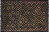 6x10 hand woven Turkish Flat Weave Kilim wool rug in black and blue - Modern Turkish Devon