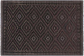 6x8 hand woven Turkish Flat Weave Kilim wool rug in black and blue - Modern Turkish Halley