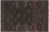 6x8 hand woven Turkish Flat Weave Kilim wool rug in charcoal and brown - Modern Turkish Louis