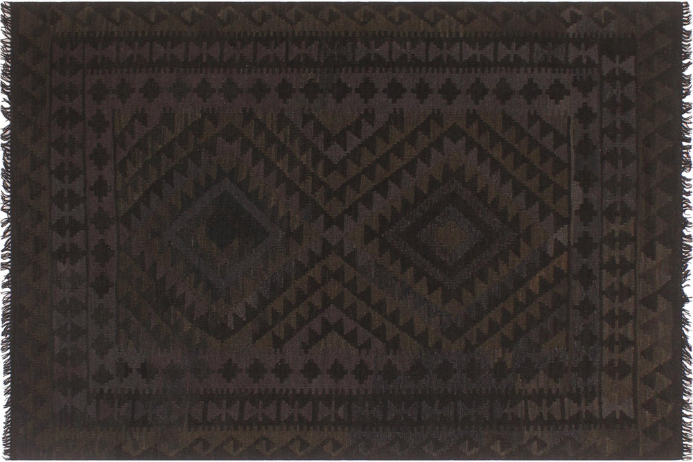 handmade Modern Kilim Black Blue Hand-Woven RECTANGLE 100% WOOL area rug 5x6