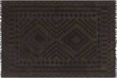 handmade Modern Kilim Black Blue Hand-Woven RECTANGLE 100% WOOL area rug 5x6