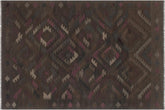 6x8 hand woven Turkish Flat Weave Kilim wool rug in brown and blue - Chic Turkish Ethan