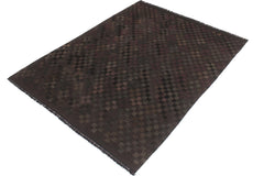 handmade Modern Kilim Black Brown Hand-Woven RECTANGLE 100% WOOL area rug 5' x 7'