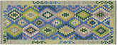 3x6 hand woven Turkish Kilim wool runner rug in blue and gold - Chic Harris Turkish