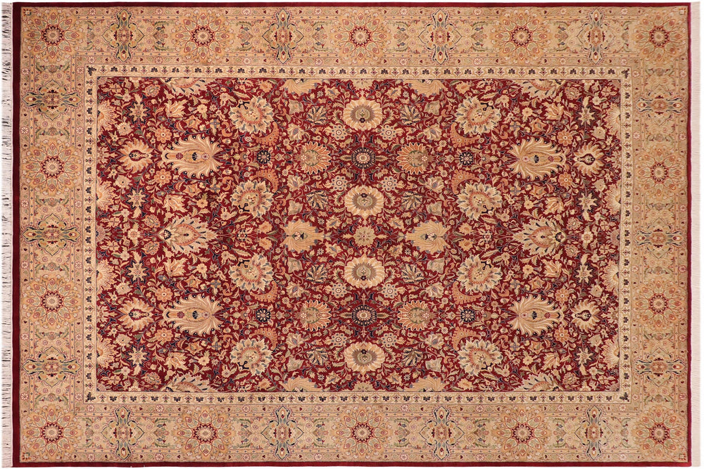 handmade Traditional Lahore Red Beige Hand Knotted RECTANGLE 100% WOOL area rug 10x15