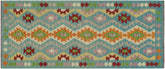 3x6 hand woven Turkish Kilim wool runner rug in blue and red - Rustic Turkish Wright