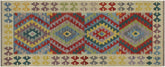 3x6 hand woven Turkish Kilim wool runner rug in blue and beige - Southwestern Turkish Clark