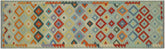 3x10 hand woven Turkish Kilim wool runner rug in blue and rust - Chic Baker Turkish