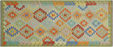 3x7 hand woven Turkish Kilim wool runner rug in blue and green - Rustic Turkish