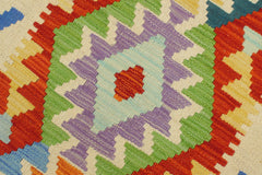 handmade Geometric Kilim Rust Beige Hand-Woven RUNNER 100% WOOL area rug 3' x 7'