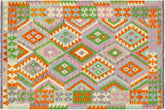 handmade Geometric Kilim Orange Blue Hand-Woven RECTANGLE 100% WOOL area rug 4 x 6