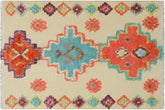 handmade Geometric Moroccan Hi Beige Blue Hand Knotted RECTANGLE 100% WOOL area rug 4' x 7'