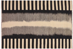 handmade Modern Kilim Beige Black Hand-Woven RECTANGLE 100% WOOL area rug 8' x 10'