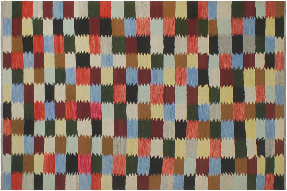 handmade Modern Kilim Rust Blue Hand-Woven RECTANGLE 100% WOOL area rug 8x11