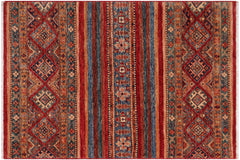 handmade Geometric Kurjean Red Blue Hand Knotted RECTANGLE 100% WOOL area rug 3x4