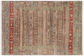 4x6 hand knotted Khurjeen wool rug in green and red - Bohemian Khurgeen Jonathon