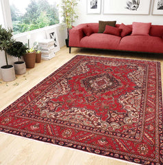 handmade Vintage Tabriz Red Blue Hand Knotted RECTANGLE 100% WOOL area rug 7' x 11'