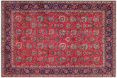 10x15 hand knotted Persian Tabriz wool rug in red and blue - Retro Persian Tabriz Knight