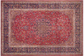 handmade Vintage Kashan Red Blue Hand Knotted RECTANGLE 100% WOOL area rug 10' x 14'