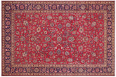 9x13 hand knotted vintage style Persian Kashan design wool rug in red and blue - Retro Persian Kashan Rowe