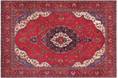 handmade Vintage Tabriz Red Purple Hand Knotted RECTANGLE 100% WOOL area rug 9' x 13'