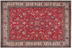 handmade Vintage Tabriz Red Beige Hand Knotted RECTANGLE 100% WOOL area rug 10' x 13'
