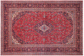 handmade Vintage Kashan Red Blue Hand Knotted RECTANGLE 100% WOOL area rug 9' x 13'