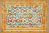 handmade Geometric Kilim Beige Orange Hand-Woven RECTANGLE 100% WOOL area rug 8 x 10
