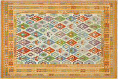 handmade Geometric Kilim Beige Orange Hand-Woven RECTANGLE 100% WOOL area rug 8 x 10