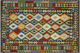 7x10 hand woven Turkish Kilim wool rug in charcoal and rust - Chic Macdonal Turkish