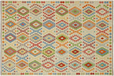 7x10 hand woven Turkish Kilim wool rug in beige and red - Chic Pearson Turkish