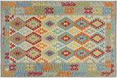 5x7 hand woven Turkish Kilim wool rug in beige and gray - Chic Webster Turkish