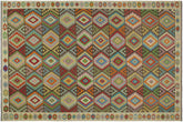 9x12 hand woven Turkish Kilim wool rug in brown and beige - Chic Patterso Turkish