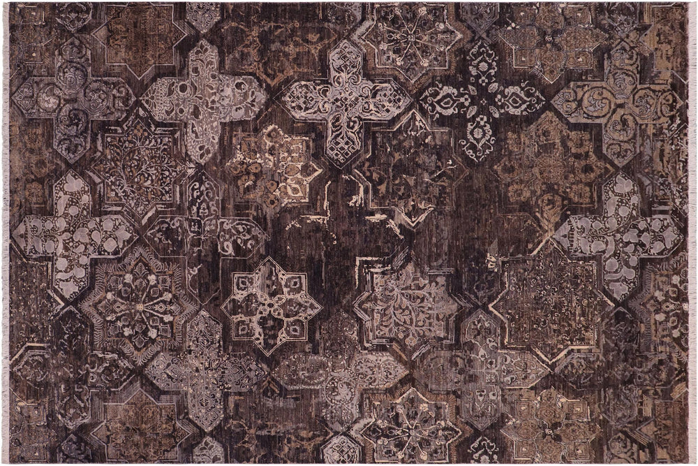 handmade Modern Modern Gray Brown Hand Knotted RECTANGLE WOOL&SILK area rug 8' x 10'