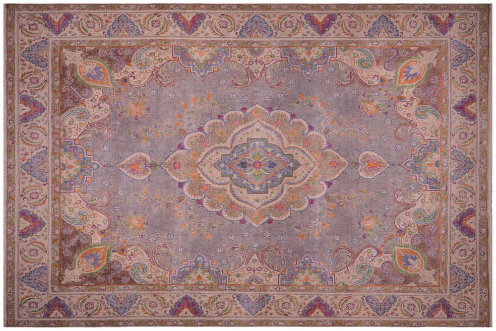 handmade Vintage Tabriz Gray Tan Hand Knotted RECTANGLE 100% WOOL area rug 10' x 12'