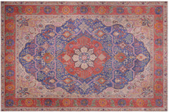 handmade Vintage Tabriz Blue Red Hand Knotted RECTANGLE 100% WOOL area rug 9' x 13'