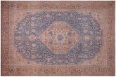 handmade Vintage Tabriz Blue Brown Hand Knotted RECTANGLE 100% WOOL area rug 8' x 11'