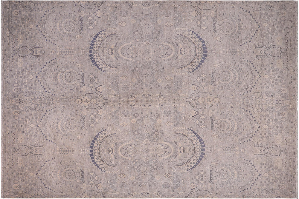 handmade Modern Modern Blue Beige Hand Knotted RECTANGLE 100% WOOL area rug 10' x 14'