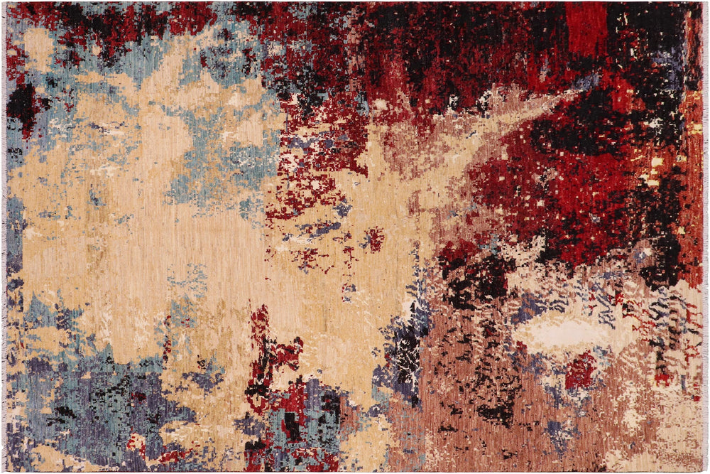 handmade Modern Modern Red Blue Hand Knotted RECTANGLE WOOL&SILK area rug 8' x 10'