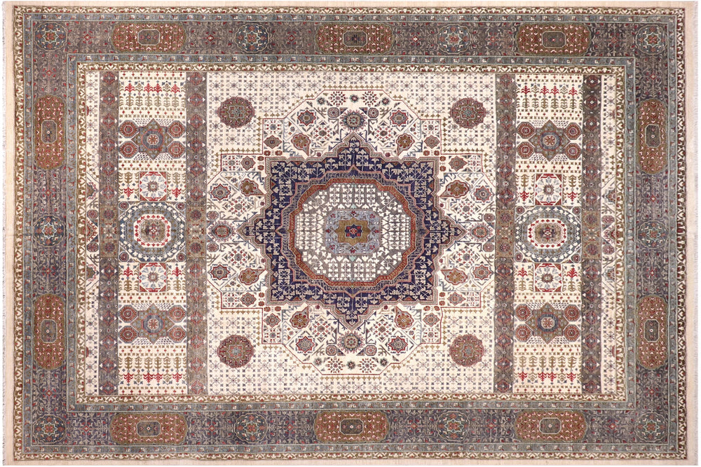 handmade Geometric Mamluk Beige Gray Hand Knotted RECTANGLE 100% WOOL area rug 12 x 16