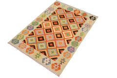 handmade Geometric Kilim Rust Blue Hand-Woven RECTANGLE 100% WOOL area rug 4 x 6