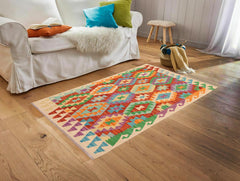 handmade Geometric Kilim Rust Beige Hand-Woven RECTANGLE 100% WOOL area rug 4 x 6