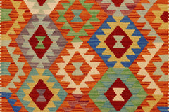 handmade Geometric Kilim Rust Beige Hand-Woven RUNNER 100% WOOL area rug 3 x 7